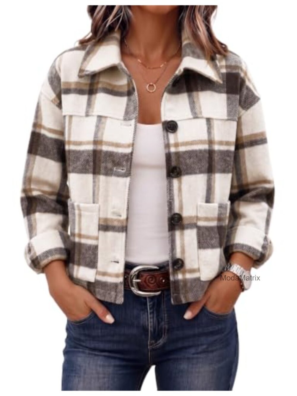 Flannel Cropped Plaid Shacket Button Down Casual Fall Jacket